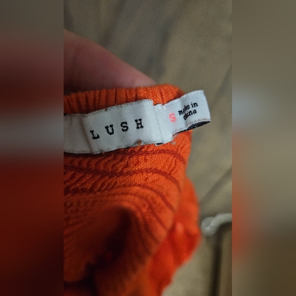 LUSH Orange/Red Linen Blend Front Tie Short Puff Sleeve Front Midi Dress.Size S - Picture 5 of 16